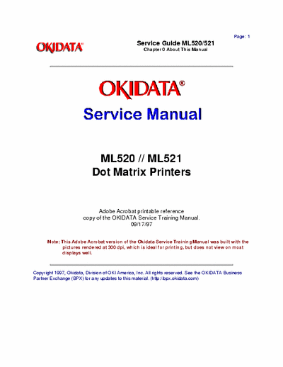 Oki ML520, ML521 Series Okidata - ML520, ML521 Series Service Manual
